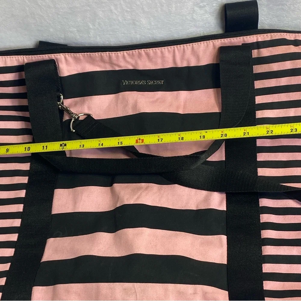 Victoria's Secret Weekenders Women's Pink Black Striped Duffle Bag - Picture 10 of 10